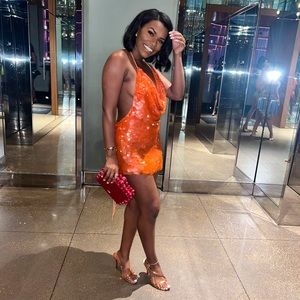 Sequin Orange Mini Dress